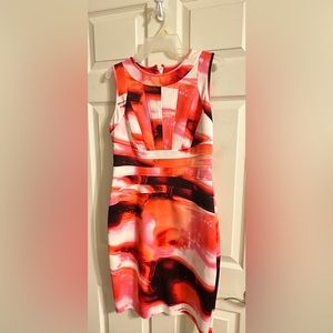 Calvin Klein Coral Pink Abstract Sheath Dress SIZE 10